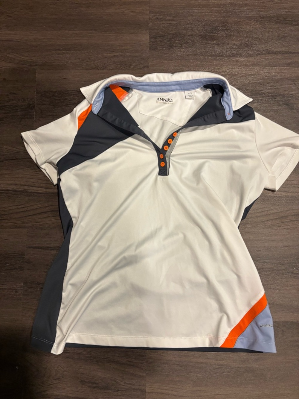 ANNIKA White Polo with Light Blue Trim